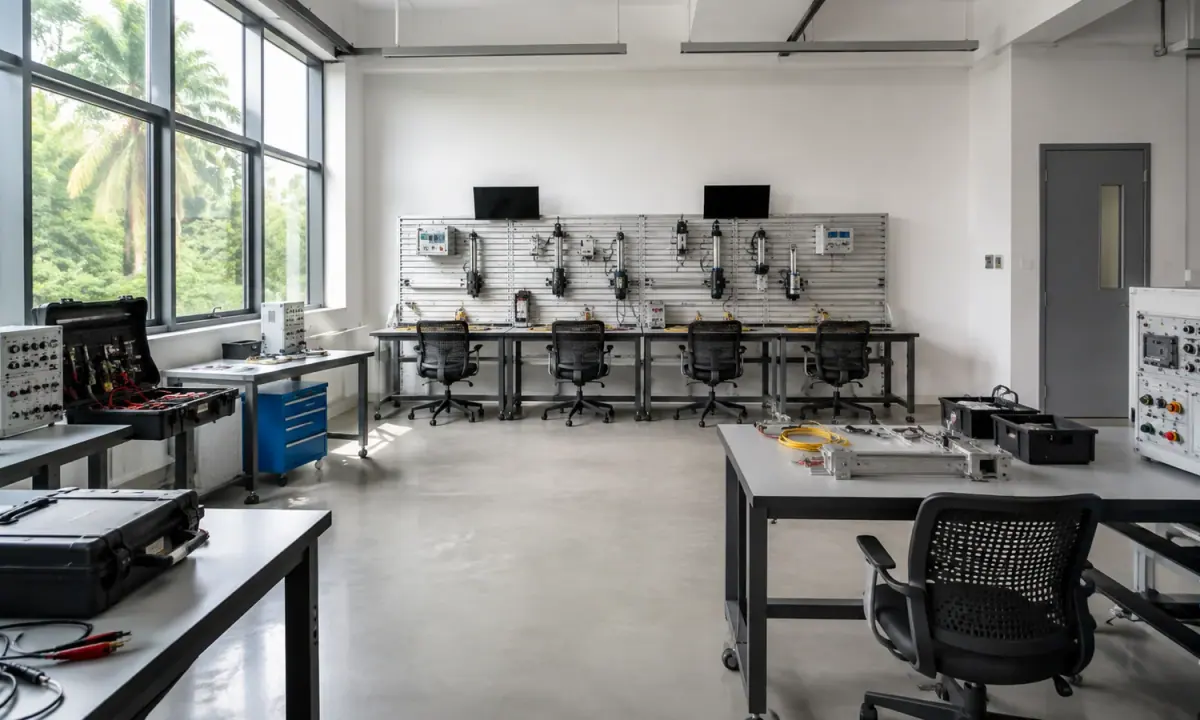 Illustrative view of trainees working in an unbranded technical skills laboratory