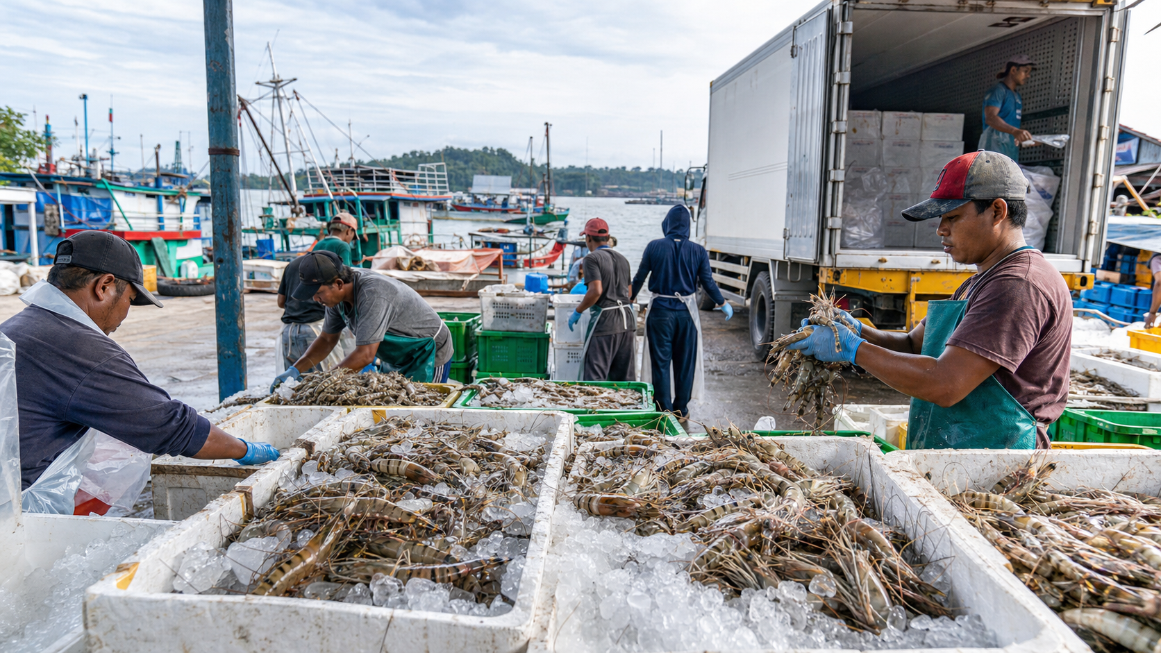 Fishery market visual for Indonesia fisher income and seafood value-chain conditions.