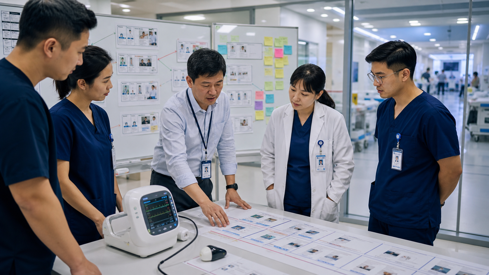 Clinicians and healthcare-technology operators in a hospital innovation setting.