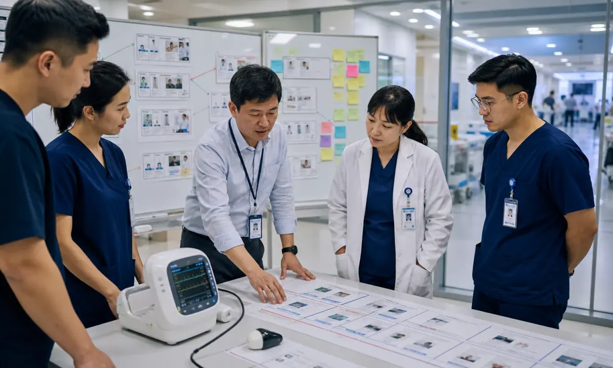 Clinicians and healthcare-technology operators in a hospital innovation setting.