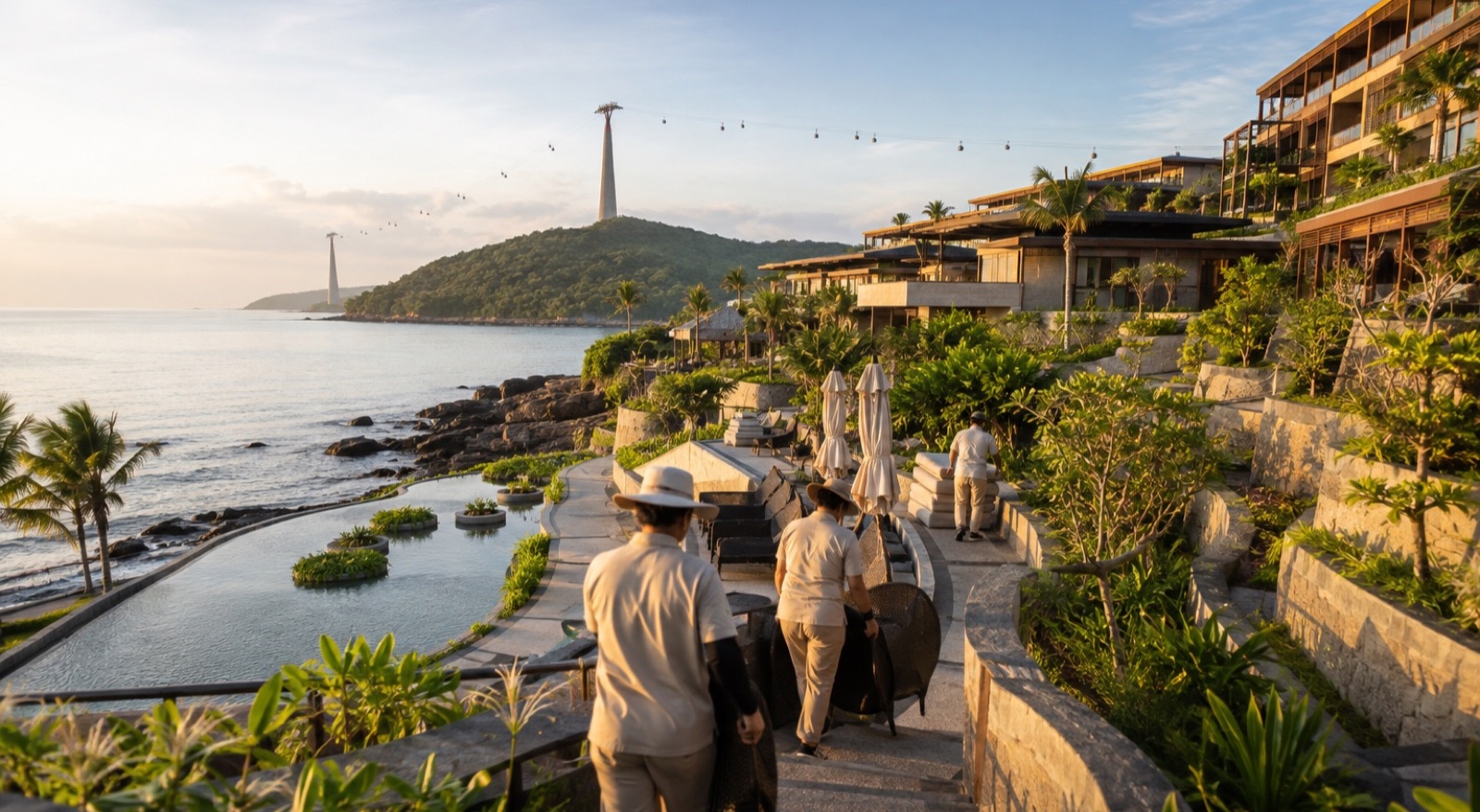 Illustrative coastal resort scene representing hospitality pre-opening work in Phu Quoc.