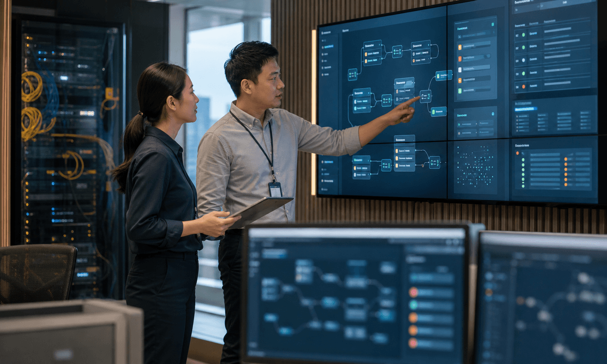 Singapore technology specialists review an agentic workflow and data-readiness control map.