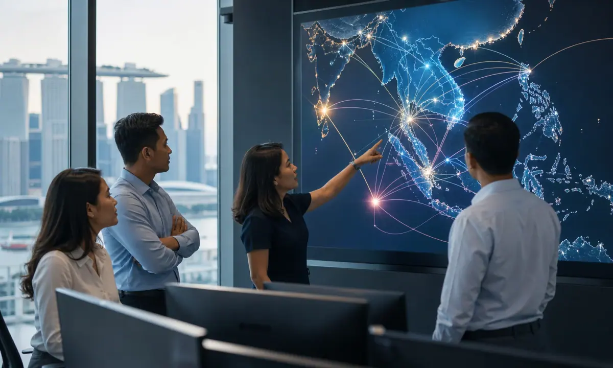 Singapore digital-commerce operators review a regional payment network linking Southeast Asian markets.
