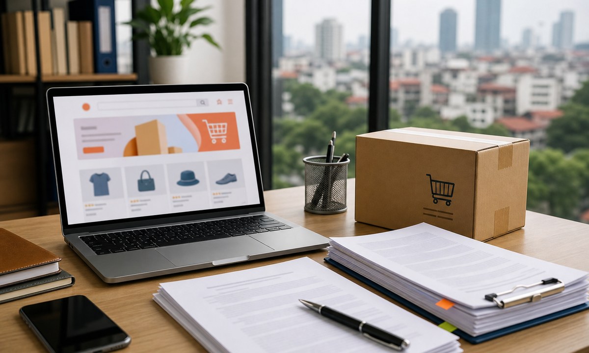 Story-specific editorial illustration for Vietnam’s e-commerce law turns platform access into a local compliance test.