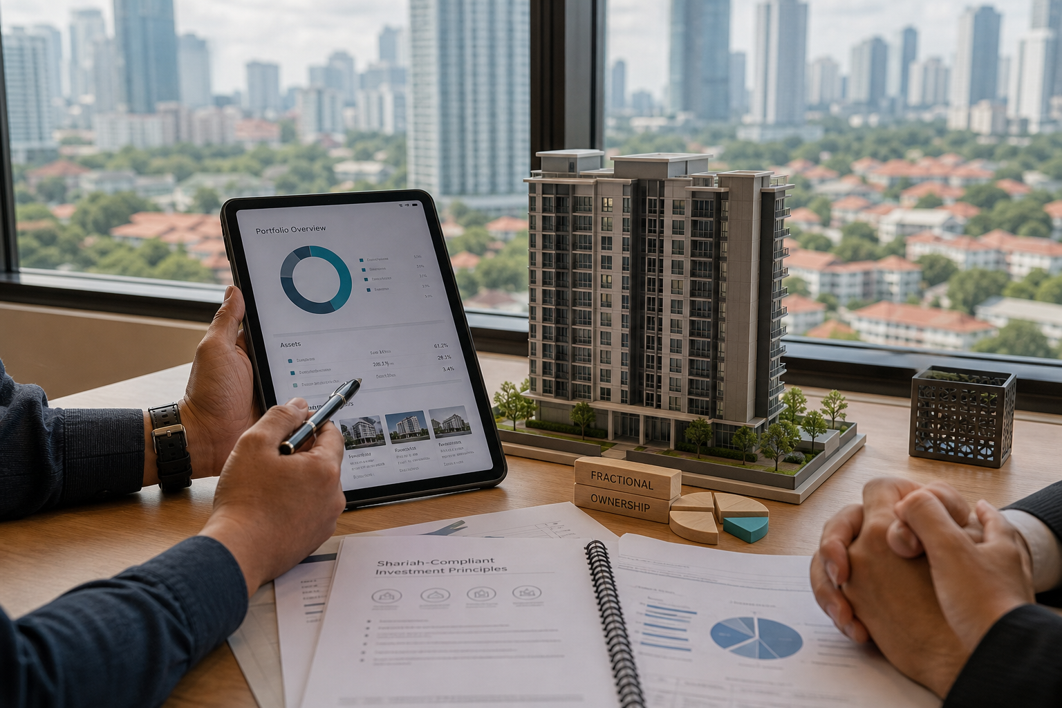 Property model, investment tablet and fractional ownership materials in a Malaysia fintech review setting.